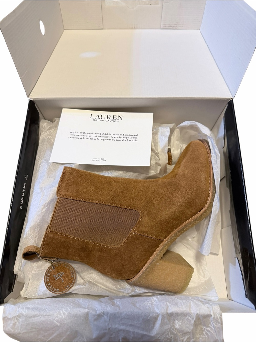 🌟🌼 NIB Lauren Ralph Lauren Tan Suede Chelsea Ankle Boot Size 7B